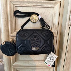 Valentino Orlandi Black Crossbody Bag with Gold Accents